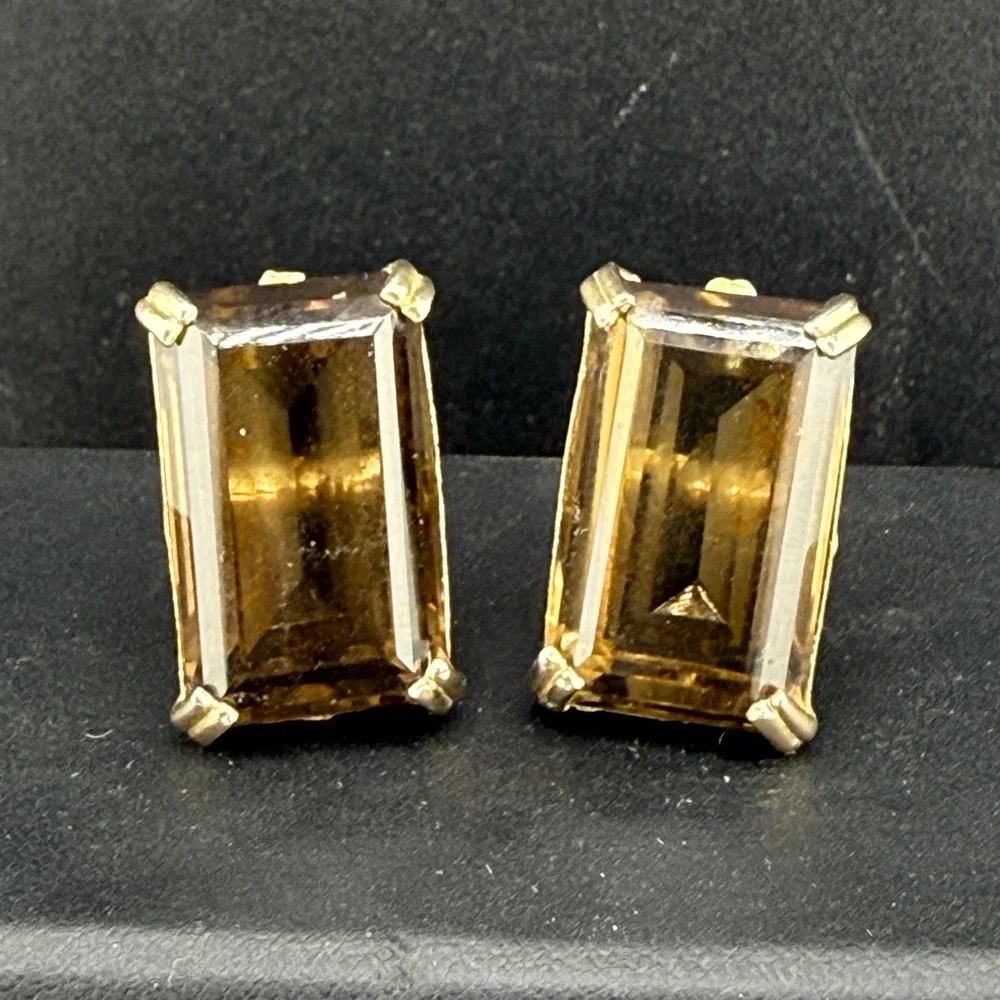 Vintage Cufflinks Gold Tone Brown Stone Large Formal READ